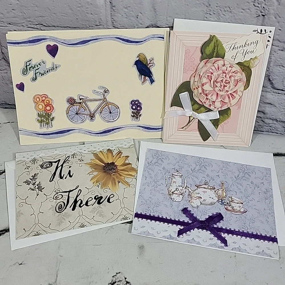 Greeting Note Cards Lot Of 4 All Different Blank Inside With Envelopes